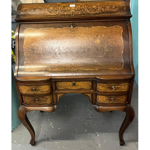 477 - 19th Century French style ladies marquetry writing bureau, having serpentine moulded fall front, ove... 