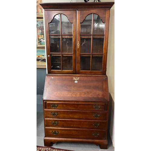 478 - Reproduction hardwood two stage bureau bookcase.   (B.P. 21% + VAT)