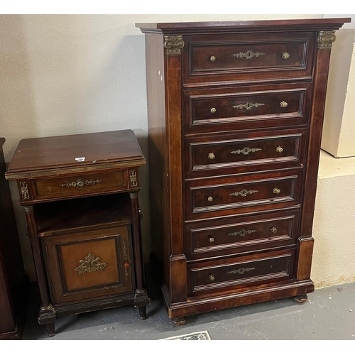 480 - Good quality early 20th century French design tall chest of six mahogany moulded drawers with gilt m... 