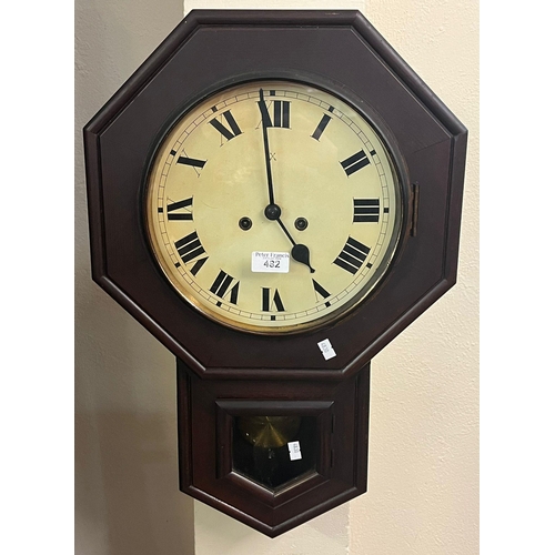 482 - Early 20th century stained oak octagonal two train wall clock.   (B.P. 21% + VAT)