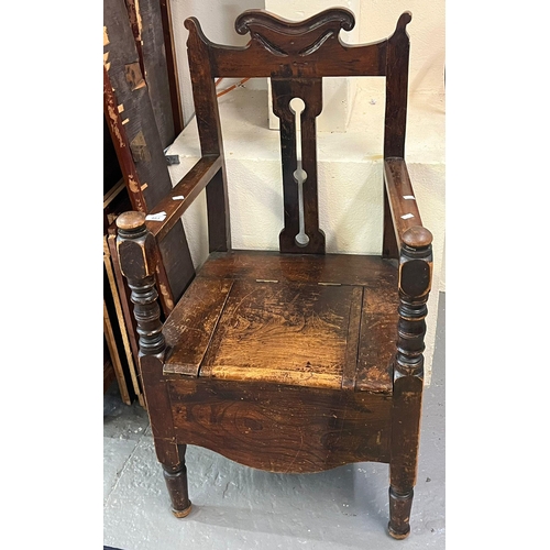 483 - 19th century stained elm and beech commode armchair.   (B.P. 21% + VAT)