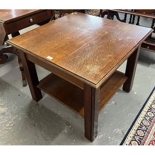 490 - Early 20th century sold oak square form coffee table with under tier together with a walnut sofa tab... 