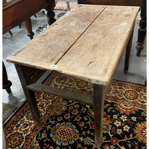 496 - 19th century pine cleated two plank top table in distressed condition.  105x60x69cm approx.   (B.P. ... 