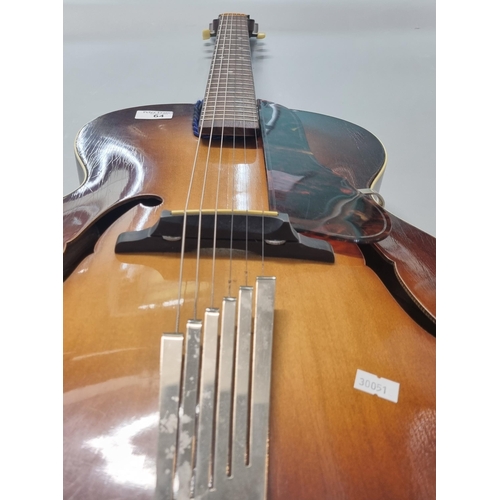 64 - Hofner 'Compensator' acoustic six string guitar with sunburst body, registration 851997, in soft cas... 