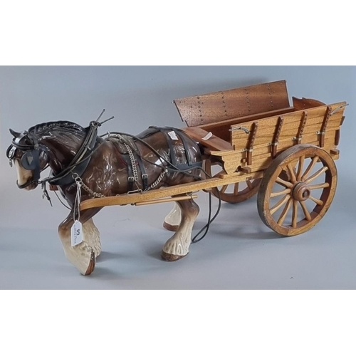 68 - Ceramic study of a Shire horse with wooden cart.   (B.P. 21% + VAT)