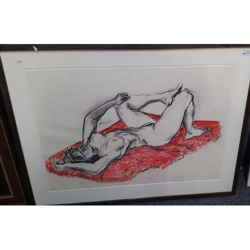 110 - Dorothy Brook (British contemporary), reclining female nude, signed.  Charcoal and pastels.  61x83cm... 