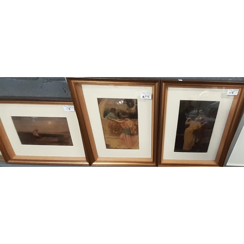 115 - Three Victorian sentimental coloured prints, possibly chrystoleums, in modern frames.  23x14.5, 23x1... 