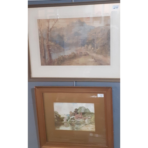 120 - N A Hope (British 19th century), river landscape, signed.  Watercolours.  31x46.5cm approx. and Brit... 