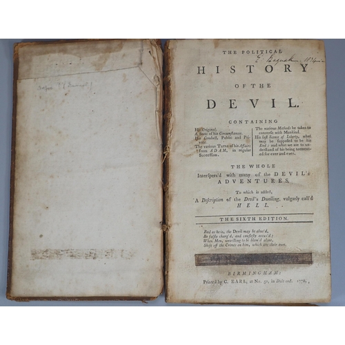 173 - Defoe, Daniel; 'The Political History of the Devil' sixth edition, printed by C Earl at no. 5 in Dal... 