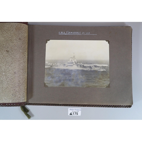 175 - Interesting WWII photograph album, featuring images of the Aircraft Carrier HMS Formidable at sea, s... 