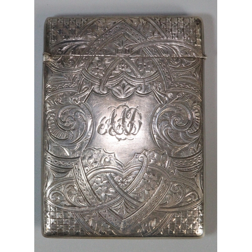 191 - Edward VII silver calling card case engraved and decorated with ornate floral and foliate design, wi... 