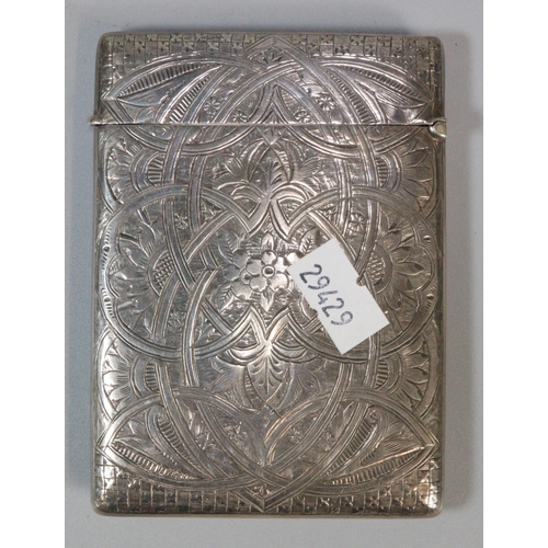 191 - Edward VII silver calling card case engraved and decorated with ornate floral and foliate design, wi... 