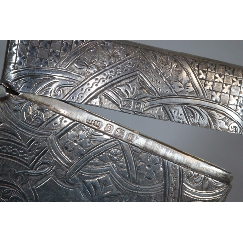 191 - Edward VII silver calling card case engraved and decorated with ornate floral and foliate design, wi... 