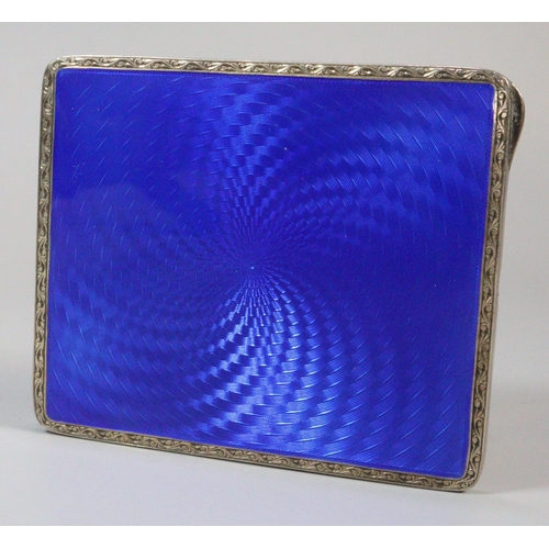 196 - Silver 925 blue guilloche enamel and engine turned cigarette case. 3.75 troy oz. approx. (B.P. 21% +... 