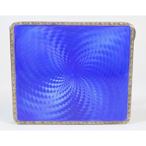 196 - Silver 925 blue guilloche enamel and engine turned cigarette case. 3.75 troy oz. approx. (B.P. 21% +... 