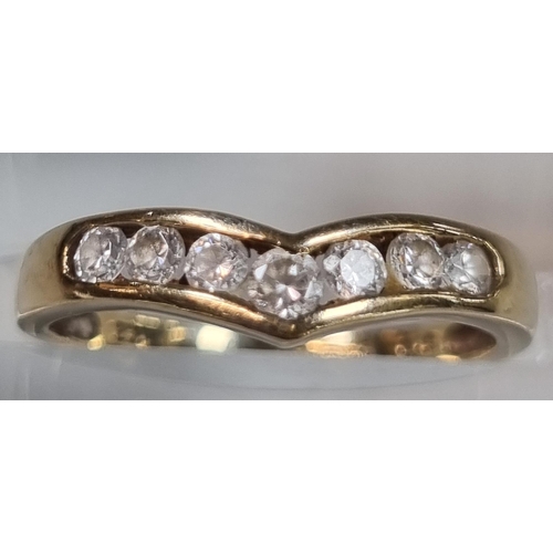 206 - 9ct gold and cubic zirconia wishbone ring.  1.4g approx.  Size L1/2.  (B.P. 21% + VAT)