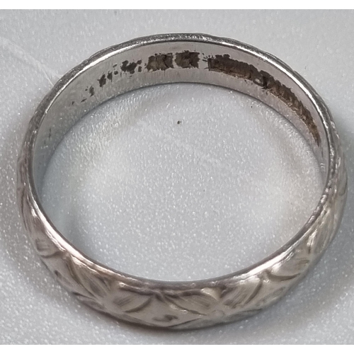 210 - Platinum engraved wedding band.  4.8g approx.  Size L.  (B.P. 21% + VAT)