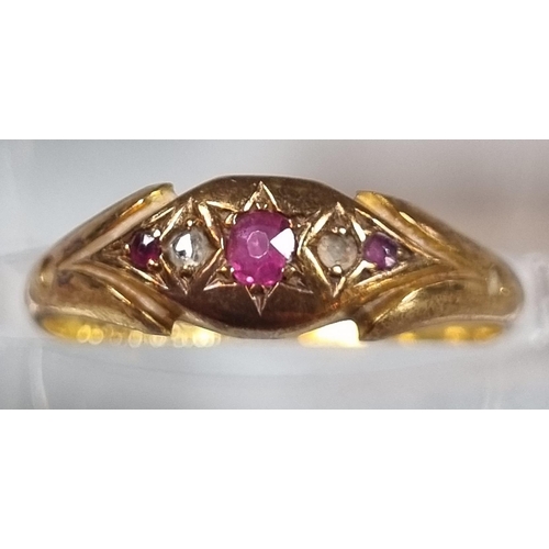 212 - Edwardian 15ct gold ruby and diamond ring.  1.8g approx.  (B.P. 21% + VAT)