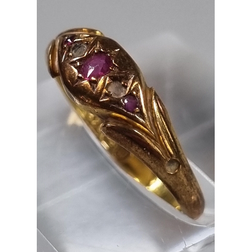 212 - Edwardian 15ct gold ruby and diamond ring.  1.8g approx.  (B.P. 21% + VAT)