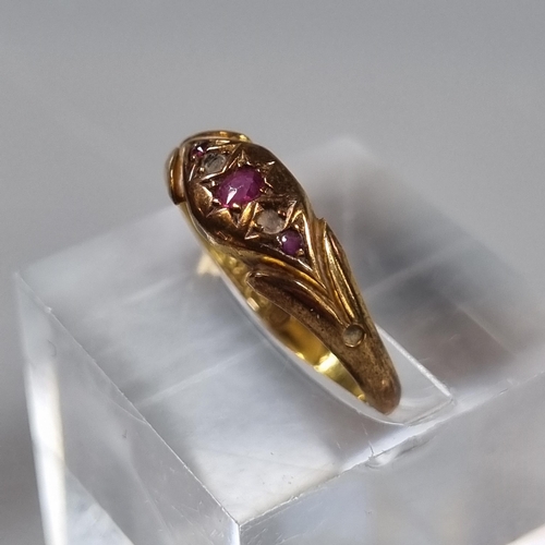 212 - Edwardian 15ct gold ruby and diamond ring.  1.8g approx.  (B.P. 21% + VAT)