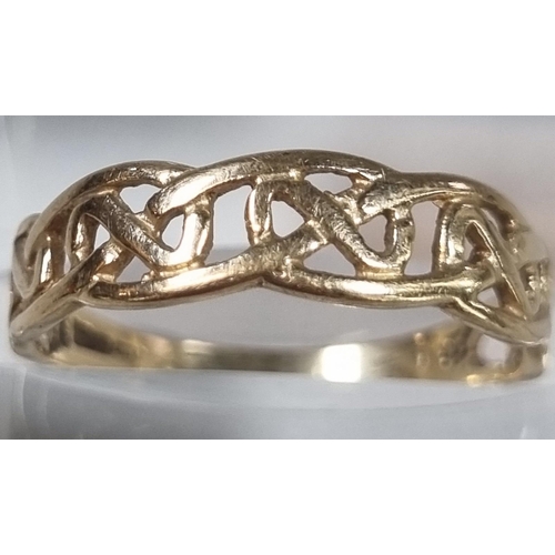 220 - 9ct gold Celtic design ring.  1.3g approx.  Size N1/2.  (B.P. 21% + VAT)