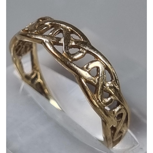 220 - 9ct gold Celtic design ring.  1.3g approx.  Size N1/2.  (B.P. 21% + VAT)