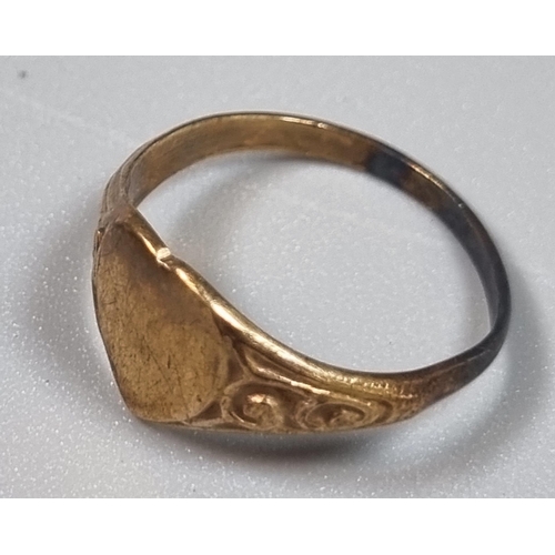 222 - 9ct gold wedding band.  4.1g approx.  Size N, together with a yellow metal heart signet ring.  1.3g ... 