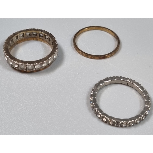 224 - 9ct gold ring.  0.6g approx.  Size L1/2.  Together with 9ct gold eternity style ring.  3.4g approx. ... 