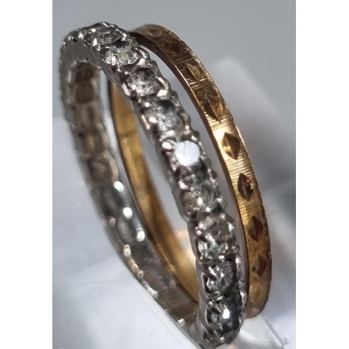 224 - 9ct gold ring.  0.6g approx.  Size L1/2.  Together with 9ct gold eternity style ring.  3.4g approx. ... 