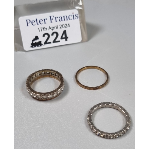 224 - 9ct gold ring.  0.6g approx.  Size L1/2.  Together with 9ct gold eternity style ring.  3.4g approx. ... 