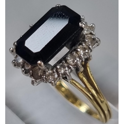 226 - 18ct gold diamond and black stone ring (possibly sapphire).  4.3g approx.  Size L1/2.  (B.P. 21% + V... 