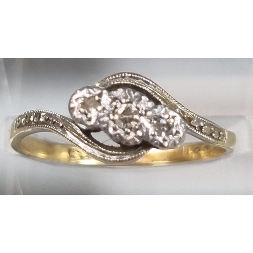 230 - 18ct gold and platinum twist shank three stone diamond ring.  2.4g approx.  Size L1/2.  (B.P. 21% + ... 