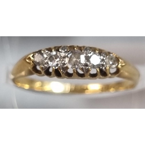 232 - 18ct gold five stone diamond ring.  1.6g approx.  Size M1/2. (B.P. 21% + VAT)