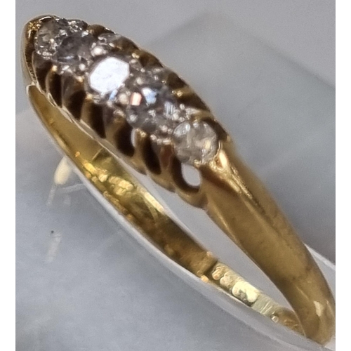 232 - 18ct gold five stone diamond ring.  1.6g approx.  Size M1/2. (B.P. 21% + VAT)