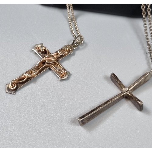 254 - Clogau rose gold and silver organic design crucifix pendant together with a silver crucifix pendant ... 