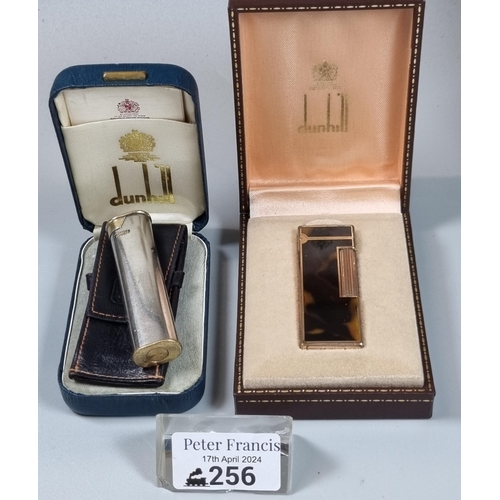 256 - Dunhill faux tortoiseshell lighter in original box together with another Dunhill silver plated light... 