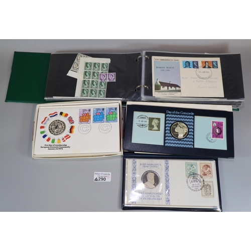 290 - Collection of Great Britain First Day Covers in green album, 1966 - 71 together with three silver me... 