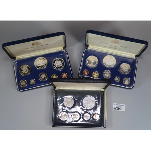 293 - Minted at The Franklin Mint, three cased coin proof sets to include: First National coinage of Barba... 