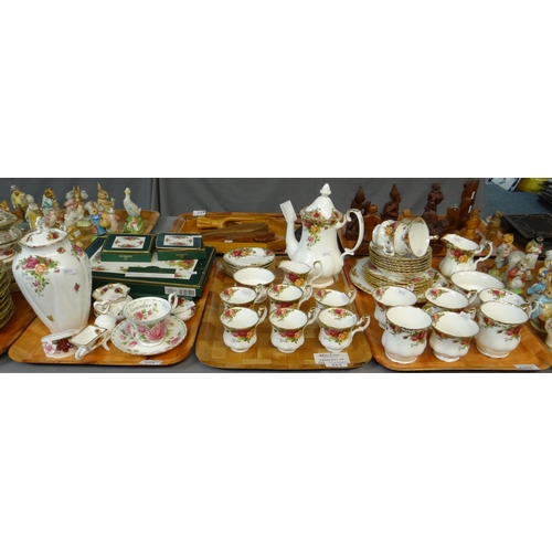 303 - Three trays of mostly Royal Albert 'Old Country Roses' design items to include: twenty one piece cof... 
