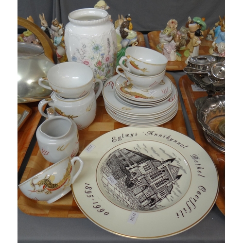 307 - Tray of china to include: Japanese eggshell porcelain dragon design teaware, Aynsley 'Wild Tudor' va... 