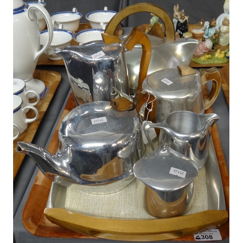 308 - Tray of vintage Picquot ware items to include: tray, teapots, kettle, milk jug, sugar bowl and coffe... 