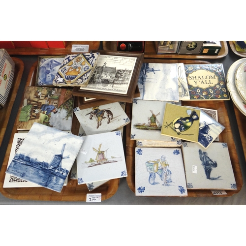 314 - Two trays of tiles to include: framed German tiles, Dutch tiles, hand painted, H & R Johnsons Ltd Wi... 