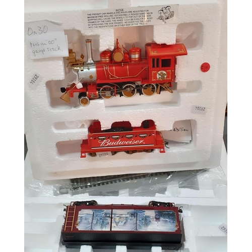 336 - Collection of Bachmann Hawthorne Village Christmas themed and other model trains in polystyrene boxe... 