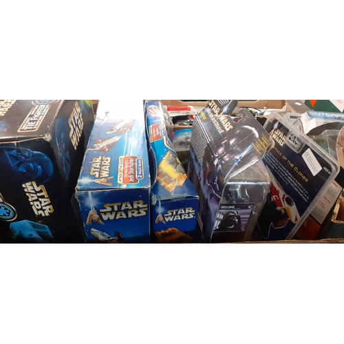 364 - Box of assorted Star Wars items to include: Chewbacca figurines in original packaging, Star Wars Att... 