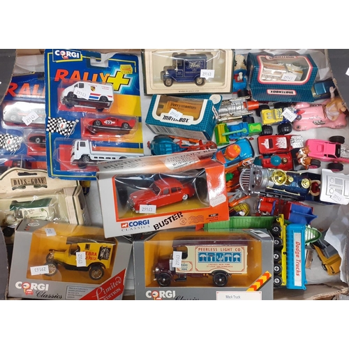 371 - Three trays of assorted playworn and boxed diecast and other model vehicles including: helicopters, ... 