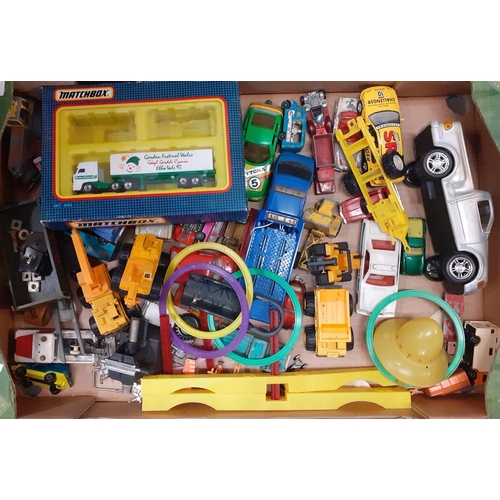 372 - Two trays of mainly play worn diecast and other model vehicles to include: Dinky Toys tanks and othe... 