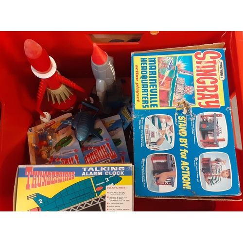 374 - Collection of Matchbox and other Thunderbirds items to include: Tracey Island, various figurines in ... 