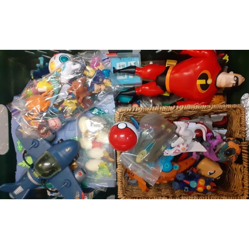 379 - Two crates of toy figurines to include: Superman, Aliens, Marvel, Horror, Dinosaurs, Toy Story, Angr... 