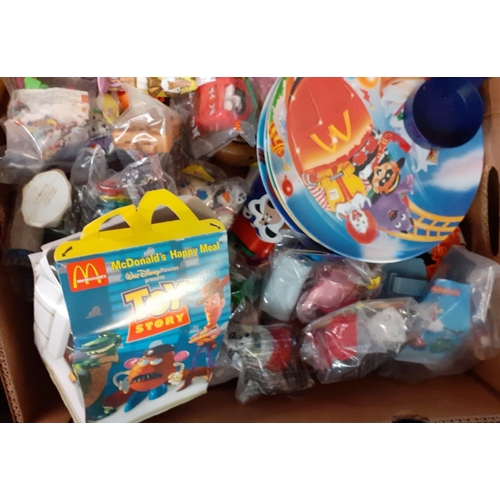 381 - Three boxes of toys to include: McDonalds Happy Meal toys and similar items.  (3)  (B.P. 21% + VAT)