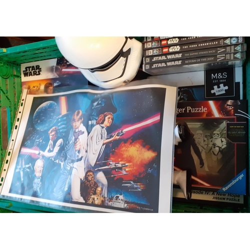 422 - Collection of Star Wars memorabilia to include: Storm Trooper figure with gun, Storm Trooper mask, S... 